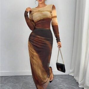 Long Sleeve Brown Ombre Maxi Dress